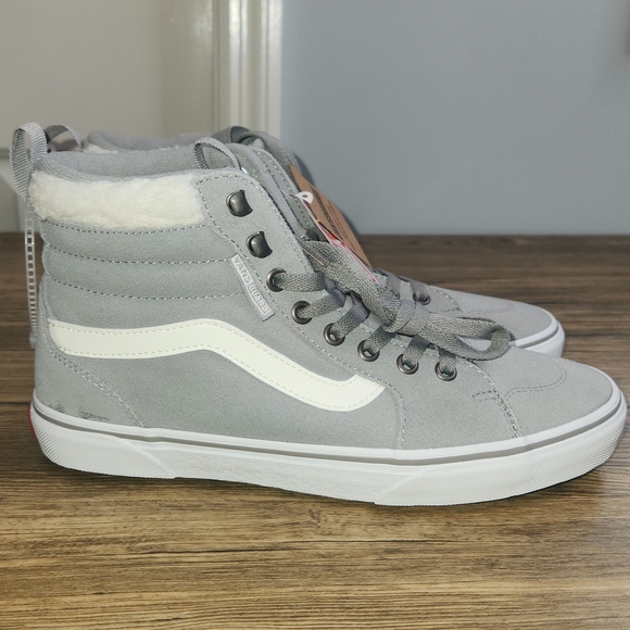 Vans Shoes - Vans Filmore High Top Sk8 Gray Suede & White Side Stripe Faux Sherpa Women 9.5